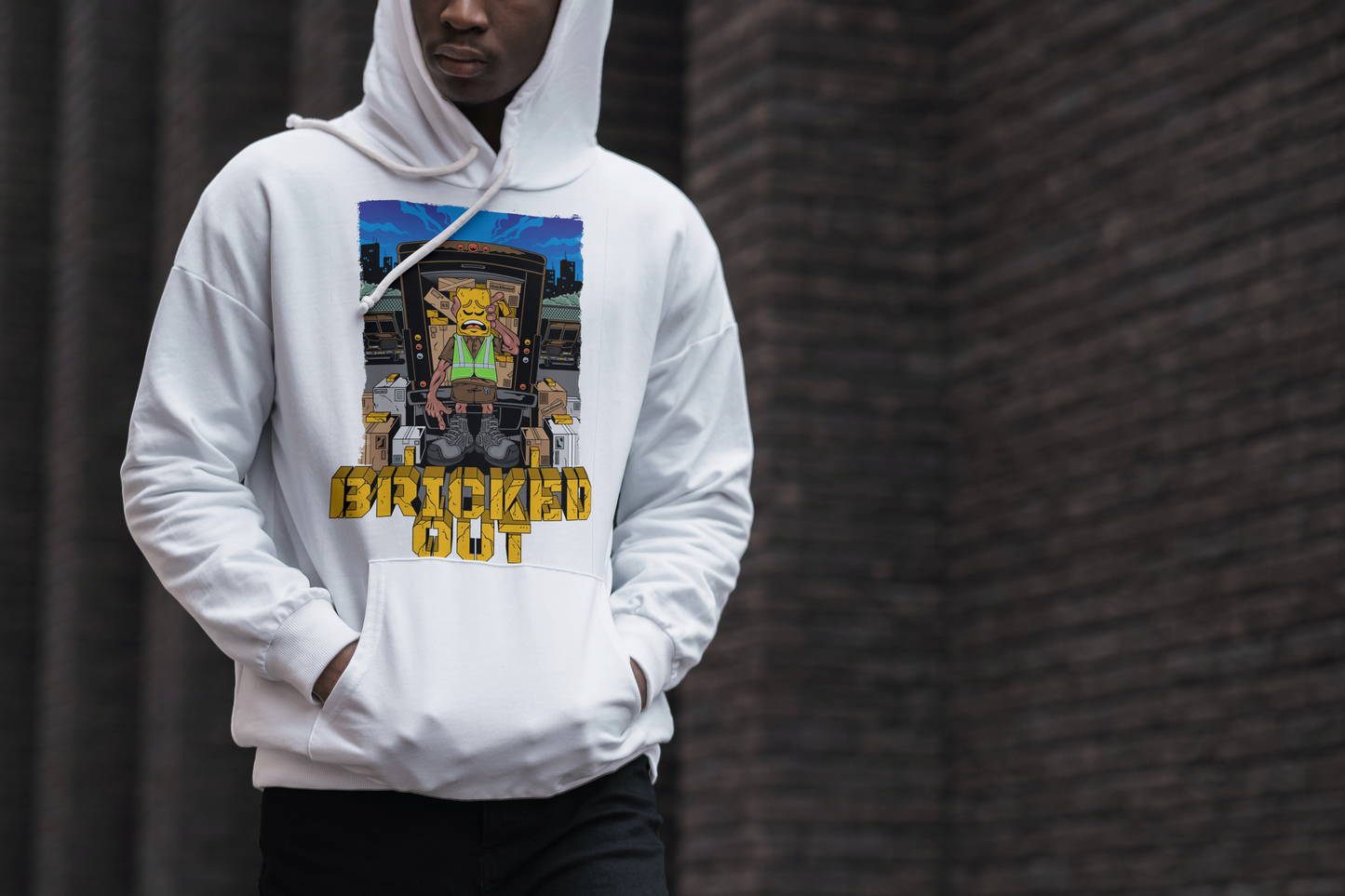 BRICKED OUT WHITE HOODIE